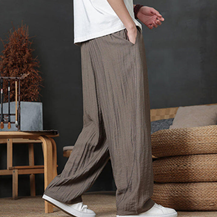 Buddha Stones Lässige, einfarbige Herrenhose mit Kordelzug und Taschen