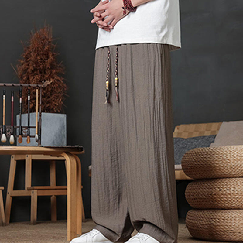 Buddha Stones Lässige, einfarbige Herrenhose mit Kordelzug und Taschen - image 3