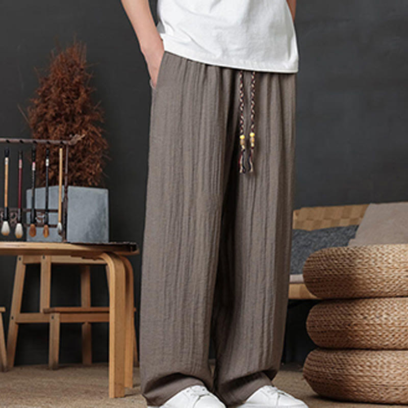 Buddha Stones Lässige, einfarbige Herrenhose mit Kordelzug und Taschen