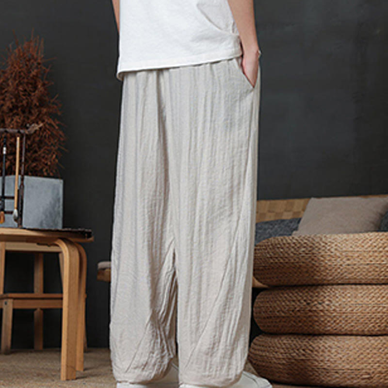 Buddha Stones Lässige, einfarbige Herrenhose mit Kordelzug und Taschen - image 13