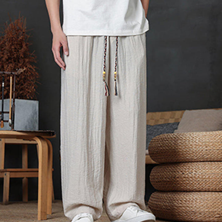Buddha Stones Lässige, einfarbige Herrenhose mit Kordelzug und Taschen