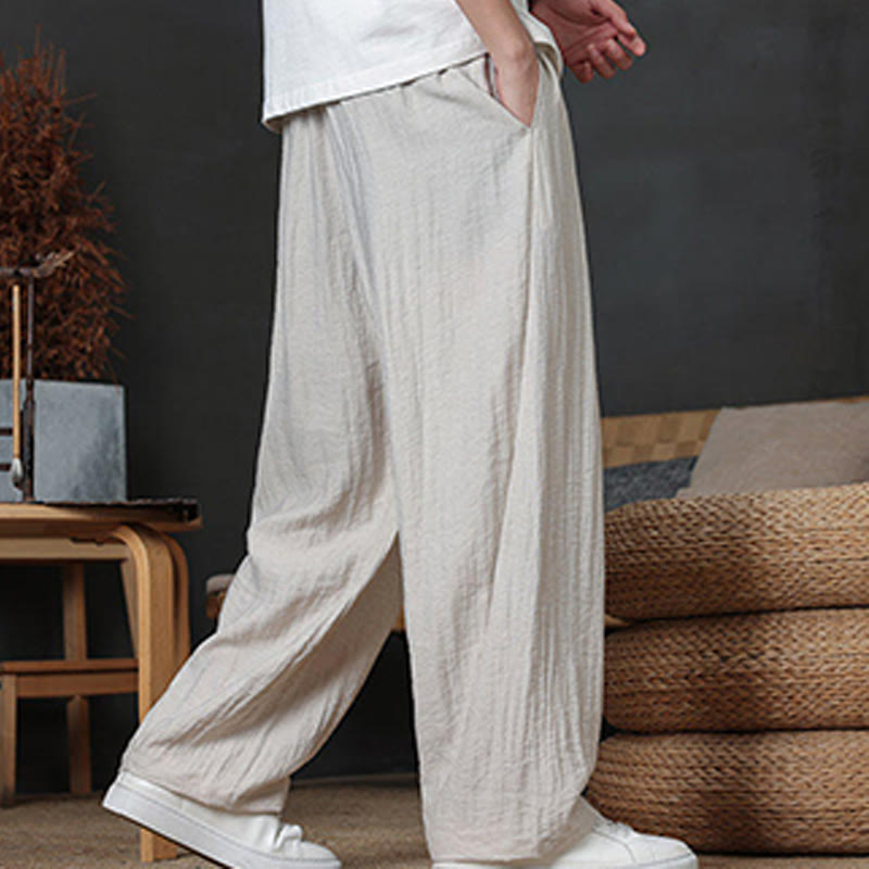 Buddha Stones Lässige, einfarbige Herrenhose mit Kordelzug und Taschen - image 14