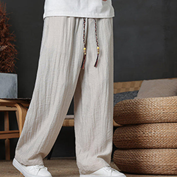 Buddha Stones Lässige, einfarbige Herrenhose mit Kordelzug und Taschen - image 15