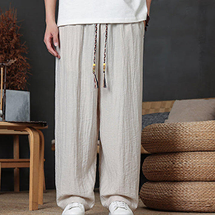 Buddha Stones Lässige, einfarbige Herrenhose mit Kordelzug und Taschen - image 12