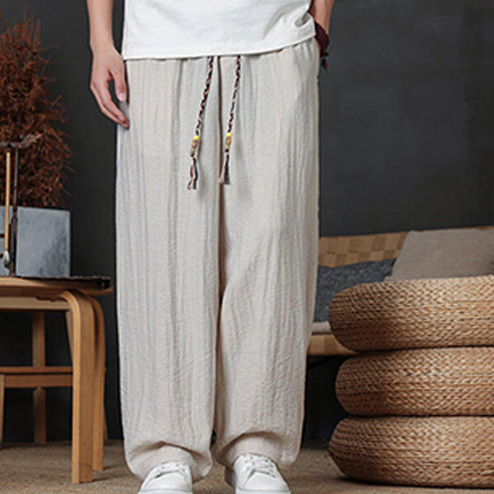 Buddha Stones Lässige, einfarbige Herrenhose mit Kordelzug und Taschen - image 18