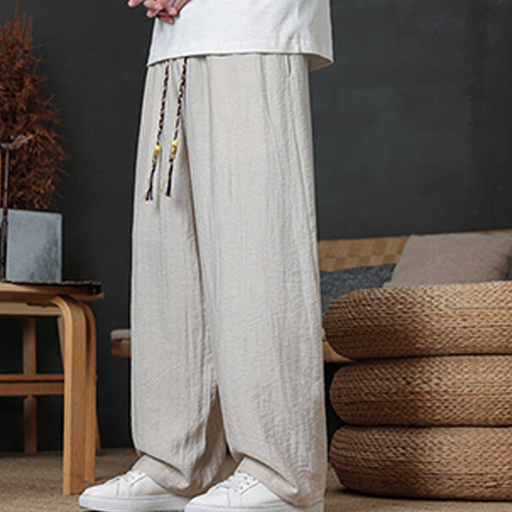 Buddha Stones Lässige, einfarbige Herrenhose mit Kordelzug und Taschen - image 17
