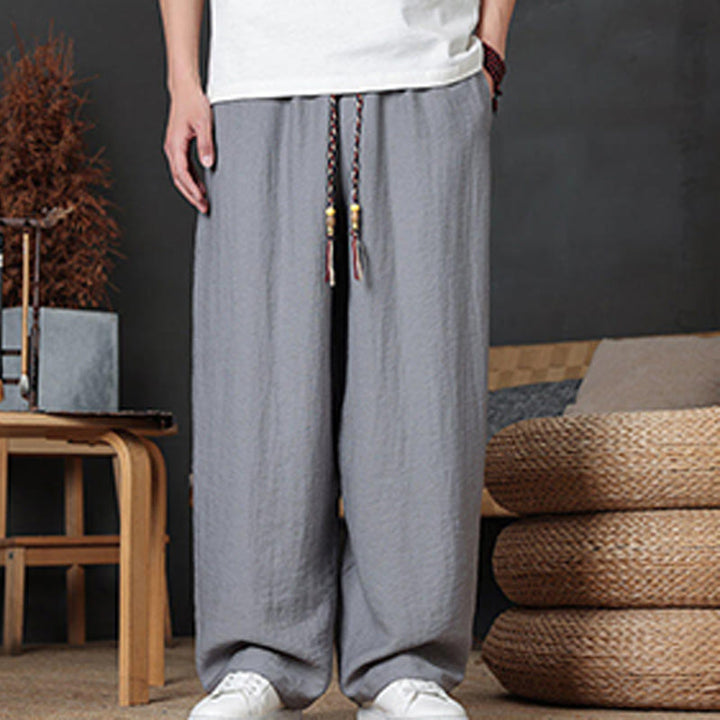 Buddha Stones Lässige, einfarbige Herrenhose mit Kordelzug und Taschen - image 20