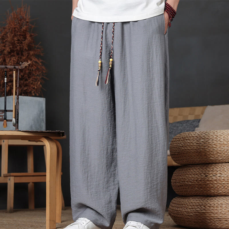 Buddha Stones Lässige, einfarbige Herrenhose mit Kordelzug und Taschen - image 25