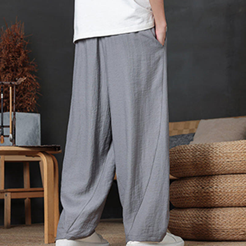Buddha Stones Lässige, einfarbige Herrenhose mit Kordelzug und Taschen
