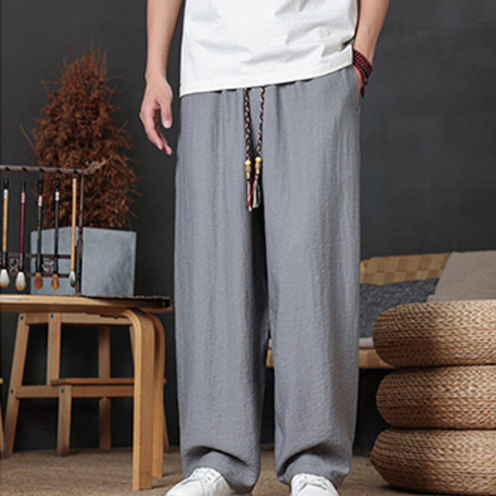 Buddha Stones Lässige, einfarbige Herrenhose mit Kordelzug und Taschen - image 28