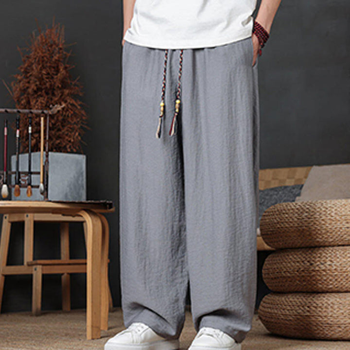 Buddha Stones Lässige, einfarbige Herrenhose mit Kordelzug und Taschen - image 26