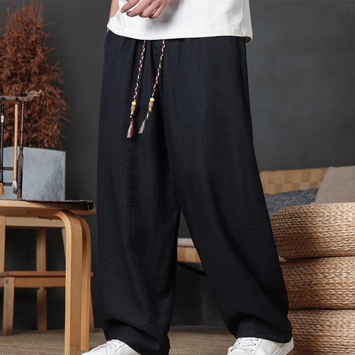 Buddha Stones Lässige, einfarbige Herrenhose mit Kordelzug und Taschen - image 32