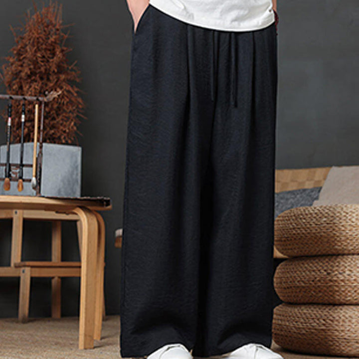 Buddha Stones Lässige, einfarbige Herrenhose mit Kordelzug und Taschen - image 34