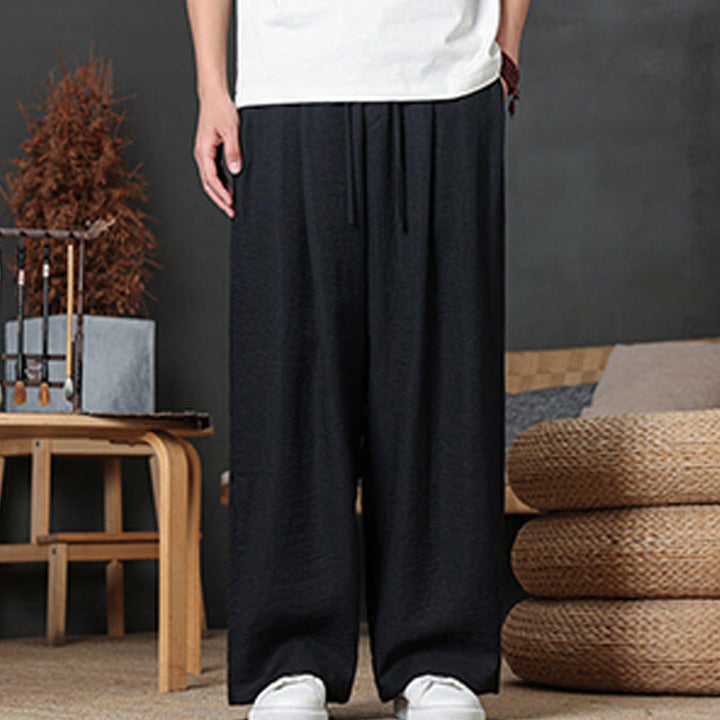 Buddha Stones Lässige, einfarbige Herrenhose mit Kordelzug und Taschen - image 37