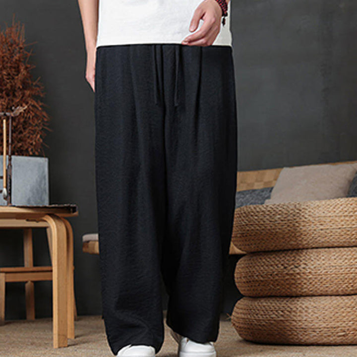 Buddha Stones Lässige, einfarbige Herrenhose mit Kordelzug und Taschen - image 33