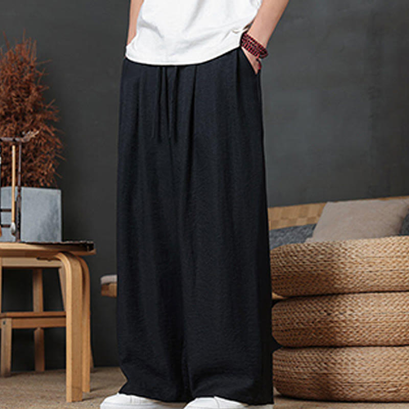 Buddha Stones Lässige, einfarbige Herrenhose mit Kordelzug und Taschen
