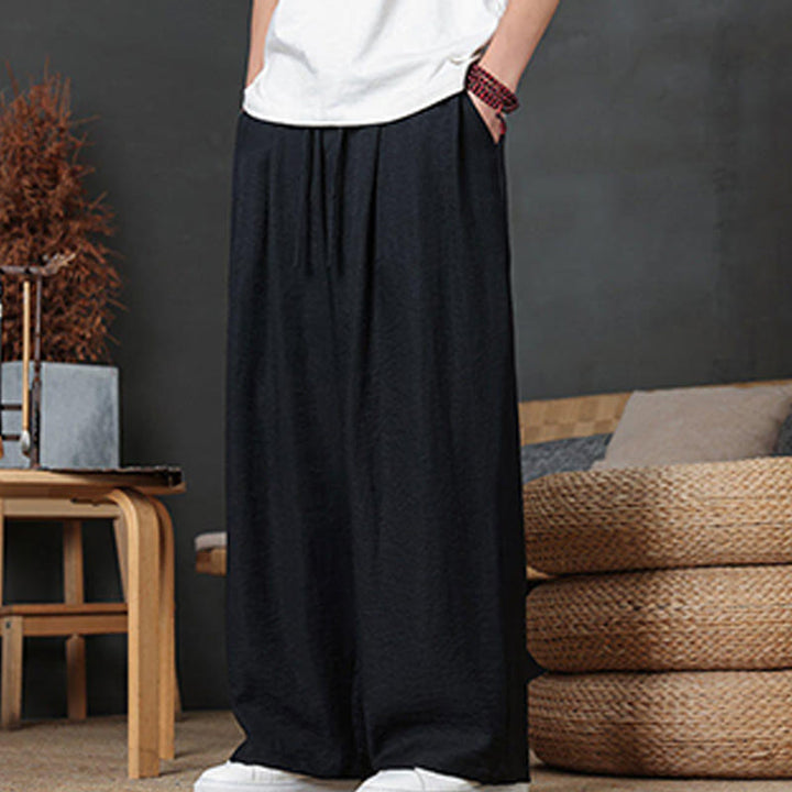 Buddha Stones Lässige, einfarbige Herrenhose mit Kordelzug und Taschen