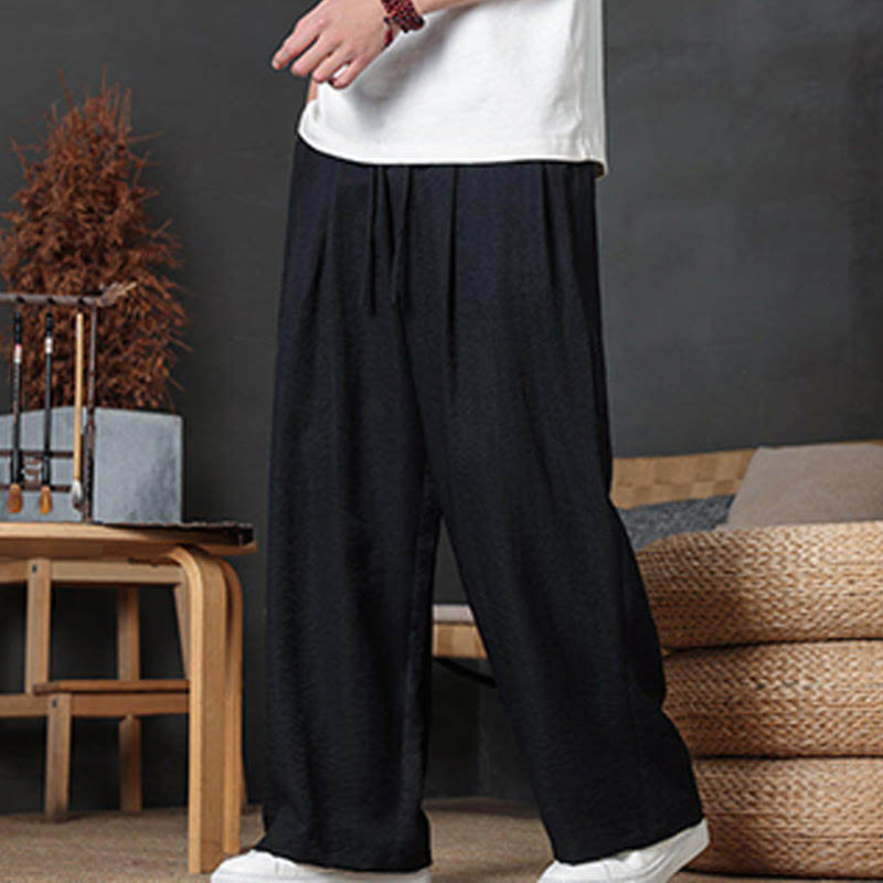 Buddha Stones Lässige, einfarbige Herrenhose mit Kordelzug und Taschen - image 39
