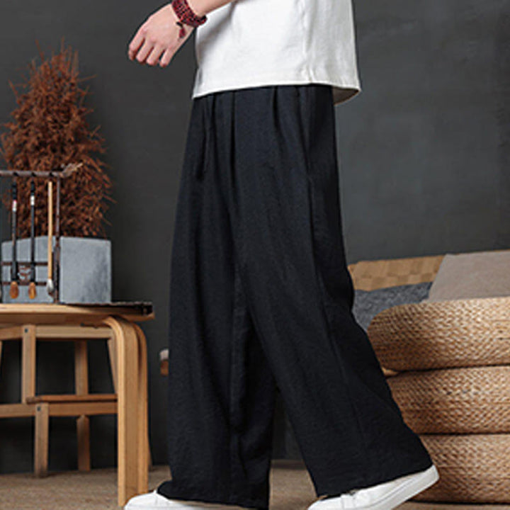 Buddha Stones Lässige, einfarbige Herrenhose mit Kordelzug und Taschen