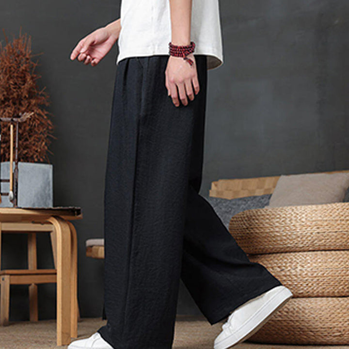 Buddha Stones Lässige, einfarbige Herrenhose mit Kordelzug und Taschen - image 40