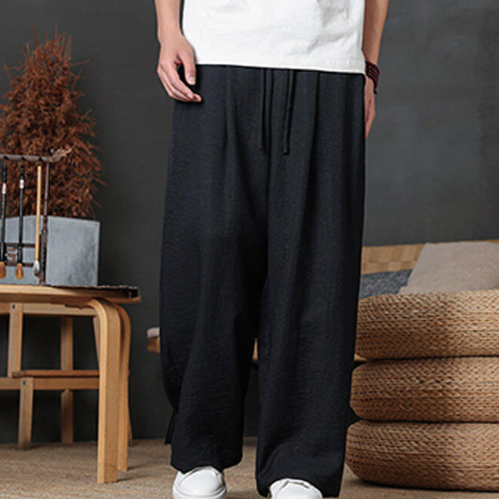 Buddha Stones Lässige, einfarbige Herrenhose mit Kordelzug und Taschen - image 35