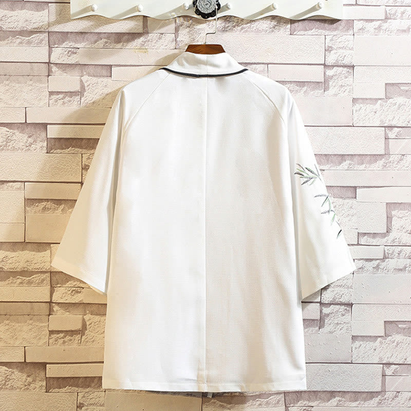 Buddha Stones -Stickerei, Drache, Phönix, Glücksbringer, Wolken, Wellen, Blätter, Kraniche, offene Vorderseite, Jacke, Herren-Kimono - image 17