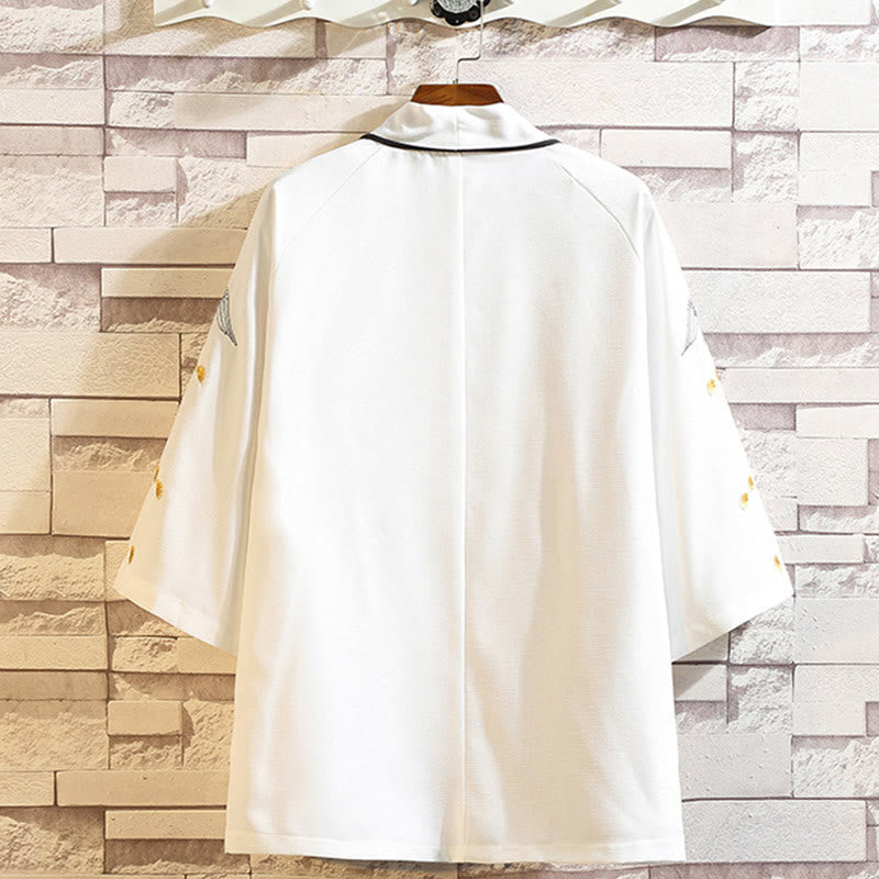 Buddha Stones -Stickerei, Drache, Phönix, Glücksbringer, Wolken, Wellen, Blätter, Kraniche, offene Vorderseite, Jacke, Herren-Kimono - image 44