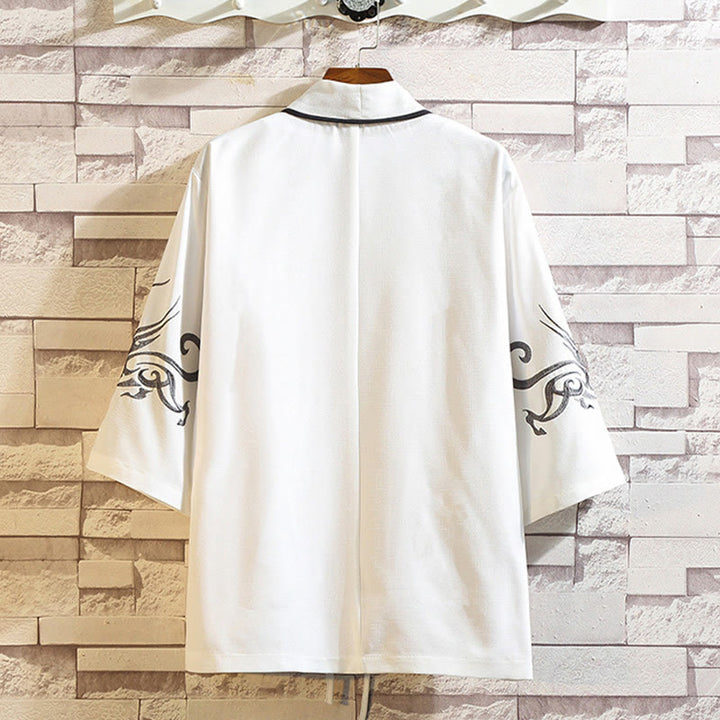 Buddha Stones -Stickerei, Drache, Phönix, Glücksbringer, Wolken, Wellen, Blätter, Kraniche, offene Vorderseite, Jacke, Herren-Kimono - image 9