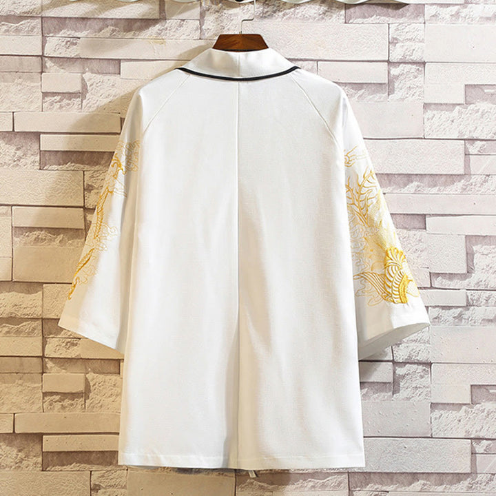 Buddha Stones -Stickerei, Drache, Phönix, Glücksbringer, Wolken, Wellen, Blätter, Kraniche, offene Vorderseite, Jacke, Herren-Kimono - image 21