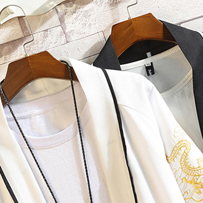 Buddha Stones -Stickerei, Drache, Phönix, Glücksbringer, Wolken, Wellen, Blätter, Kraniche, offene Vorderseite, Jacke, Herren-Kimono - image 33