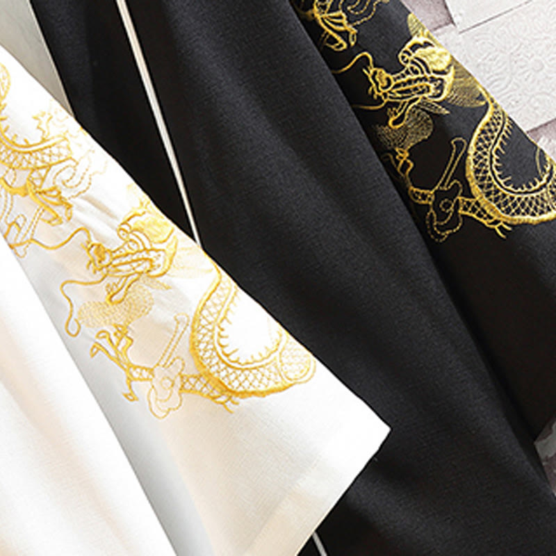 Buddha Stones -Stickerei, Drache, Phönix, Glücksbringer, Wolken, Wellen, Blätter, Kraniche, offene Vorderseite, Jacke, Herren-Kimono - image 34