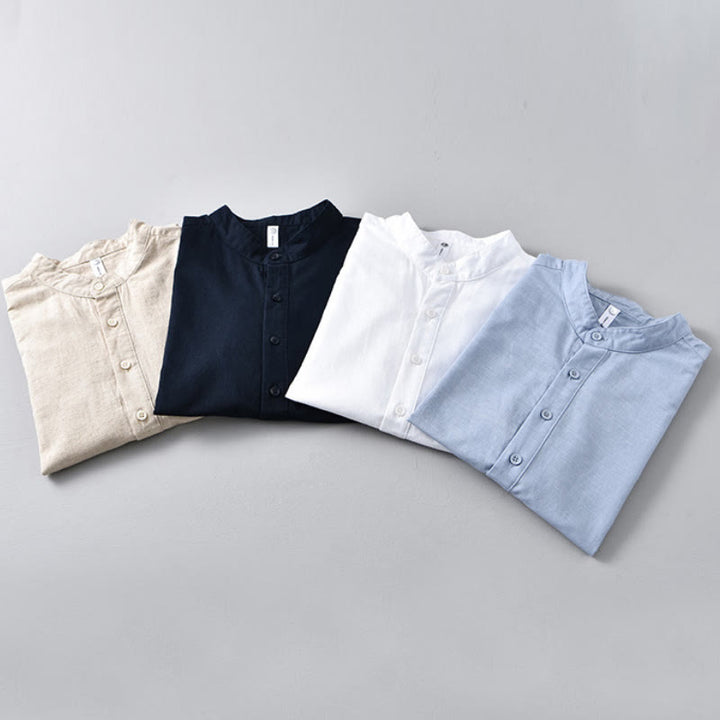 Buddha Stones Sommer-Hemd aus Baumwolle und Leinen für Herren mit halben Knöpfen und kurzen Ärmeln - image 17