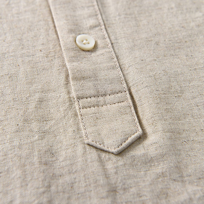 Buddha Stones Sommer-Hemd aus Baumwolle und Leinen für Herren mit halben Knöpfen und kurzen Ärmeln - image 5