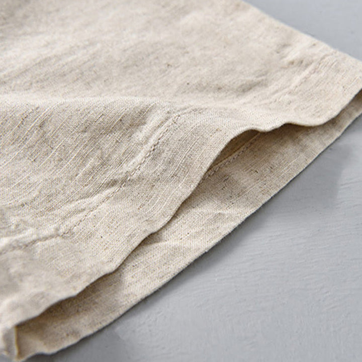 Buddha Stones Sommer-Hemd aus Baumwolle und Leinen für Herren mit halben Knöpfen und kurzen Ärmeln - image 8