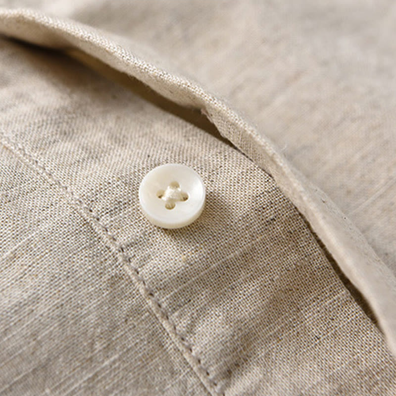 Buddha Stones Sommer-Hemd aus Baumwolle und Leinen für Herren mit halben Knöpfen und kurzen Ärmeln - image 6
