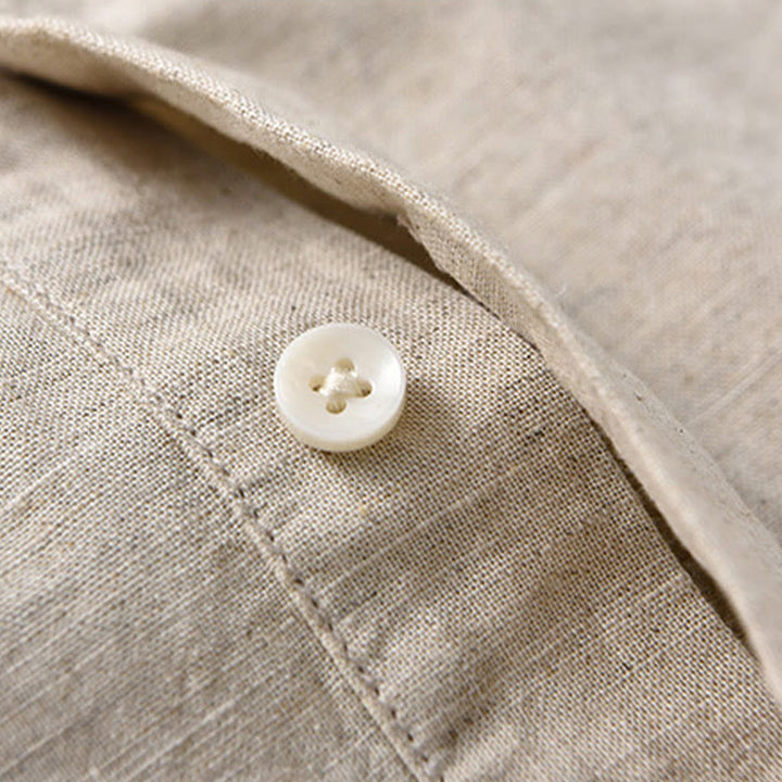 Buddha Stones Sommer-Hemd aus Baumwolle und Leinen für Herren mit halben Knöpfen und kurzen Ärmeln - image 6