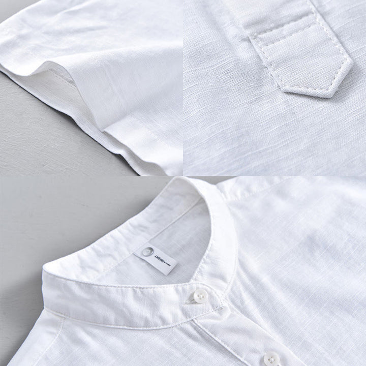 Buddha Stones Sommer-Hemd aus Baumwolle und Leinen für Herren mit halben Knöpfen und kurzen Ärmeln - image 12