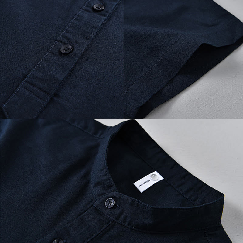 Buddha Stones Sommer-Hemd aus Baumwolle und Leinen für Herren mit halben Knöpfen und kurzen Ärmeln - image 16