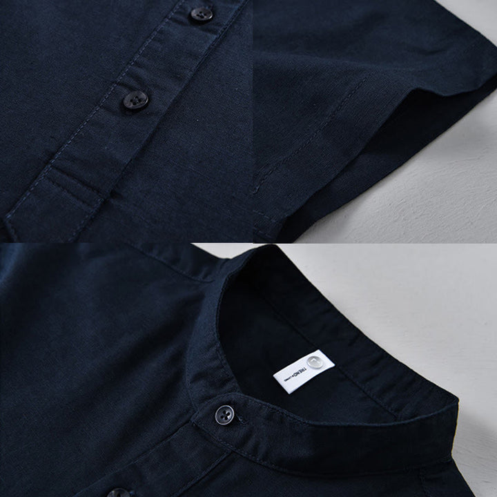 Buddha Stones Sommer-Hemd aus Baumwolle und Leinen für Herren mit halben Knöpfen und kurzen Ärmeln - image 16