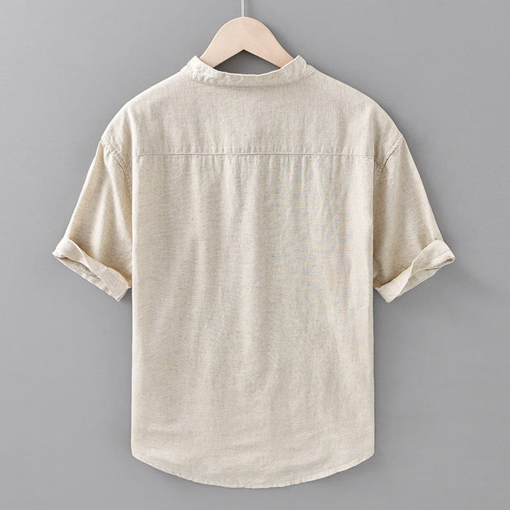 Buddha Stones Sommer-Hemd aus Baumwolle und Leinen für Herren mit halben Knöpfen und kurzen Ärmeln - image 2
