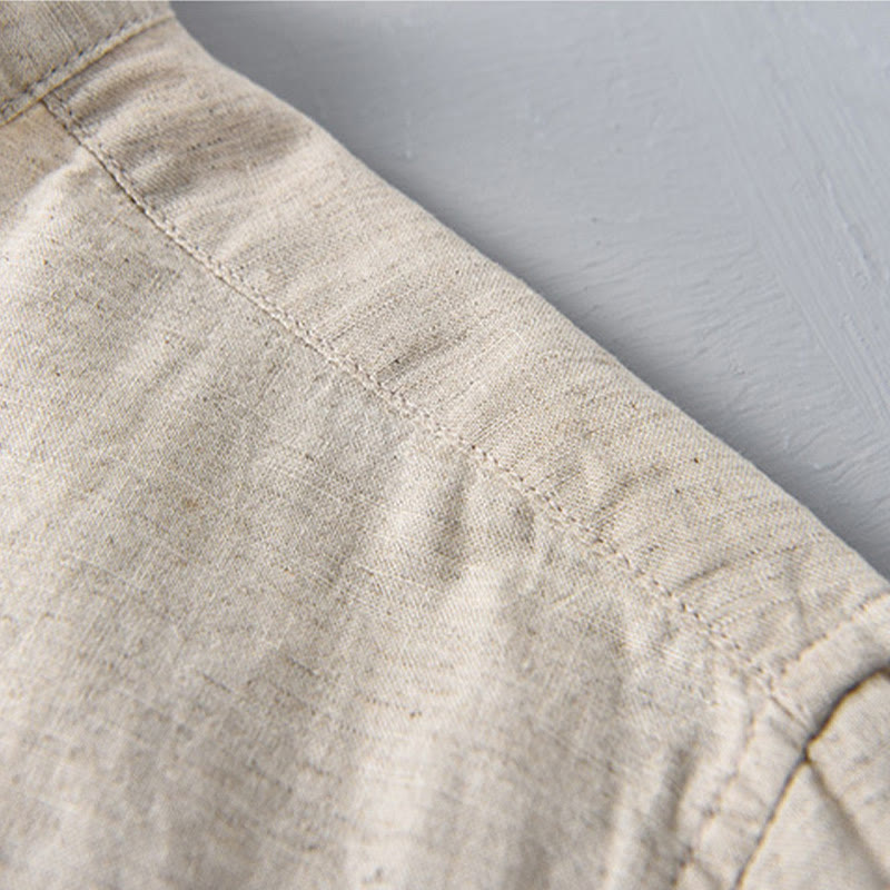 Buddha Stones Sommer-Hemd aus Baumwolle und Leinen für Herren mit halben Knöpfen und kurzen Ärmeln - image 7