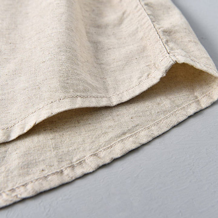 Buddha Stones Sommer-Hemd aus Baumwolle und Leinen für Herren mit halben Knöpfen und kurzen Ärmeln - image 9