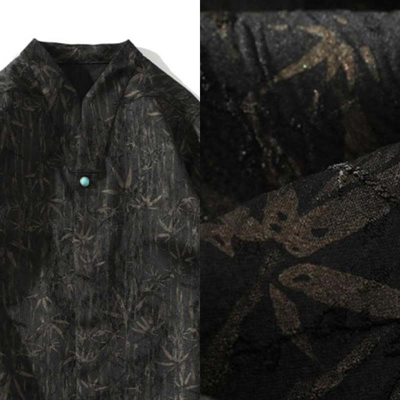Buddha Stones Sommer Golden Bamboo Jacquard Herren Halbarm Leinenhemd - image 4
