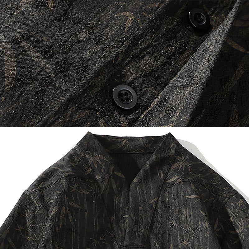 Buddha Stones Sommer Golden Bamboo Jacquard Herren Halbarm Leinenhemd - image 3