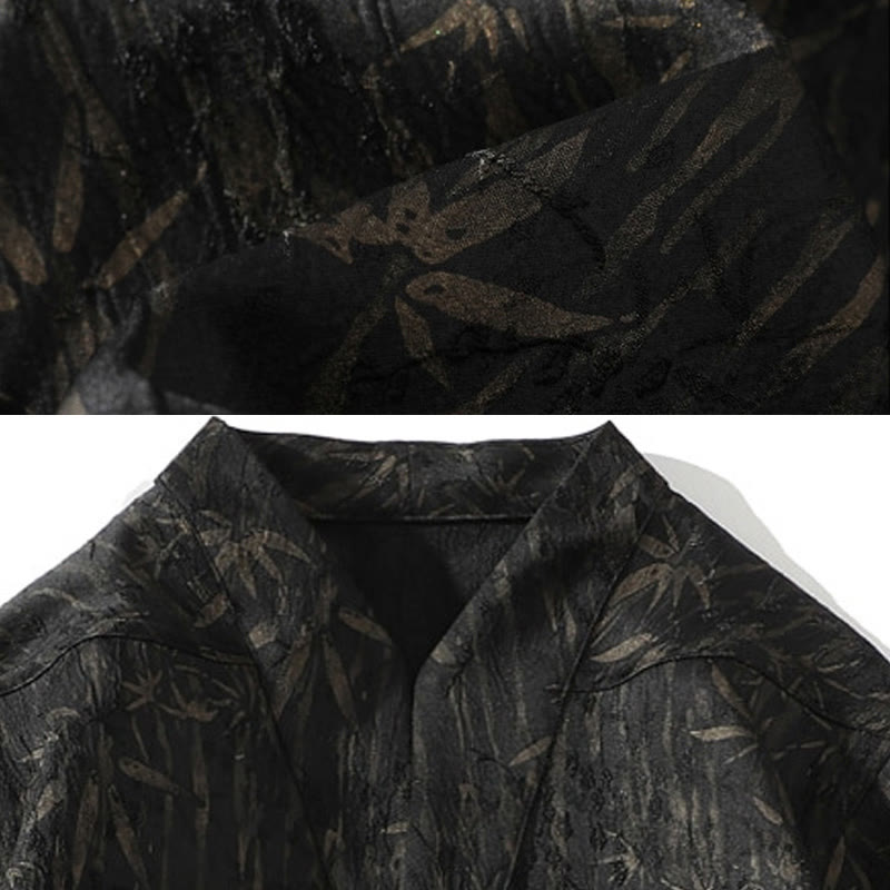 Buddha Stones Sommer Golden Bamboo Jacquard Herren Halbarm Leinenhemd - image 5