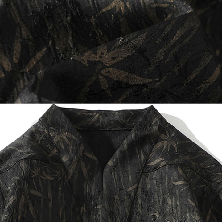 Buddha Stones Sommer Golden Bamboo Jacquard Herren Halbarm Leinenhemd - image 5
