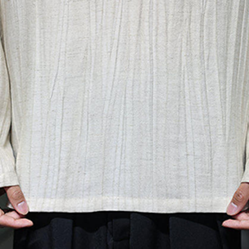 Buddha Stones Schlichtes Herren-Leinenhemd mit V-Ausschnitt und langen Ärmeln - image 19