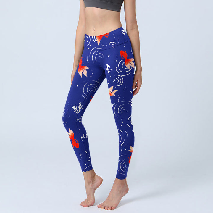 Buddha Stones Goldfisch Wasserwellen Musterdruck Gym Leggings Damen Yogahose - Mittelblau - US18， UK/AU22，EU50 (4XL) - image 1