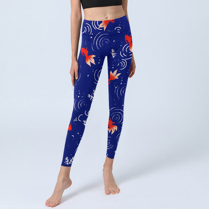 Buddha Stones Goldfisch Wasserwellen Musterdruck Gym Leggings Damen Yogahose - image 6