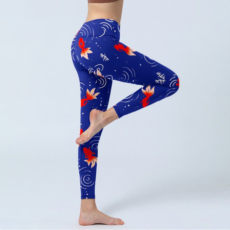 Buddha Stones Goldfisch Wasserwellen Musterdruck Gym Leggings Damen Yogahose - image 4